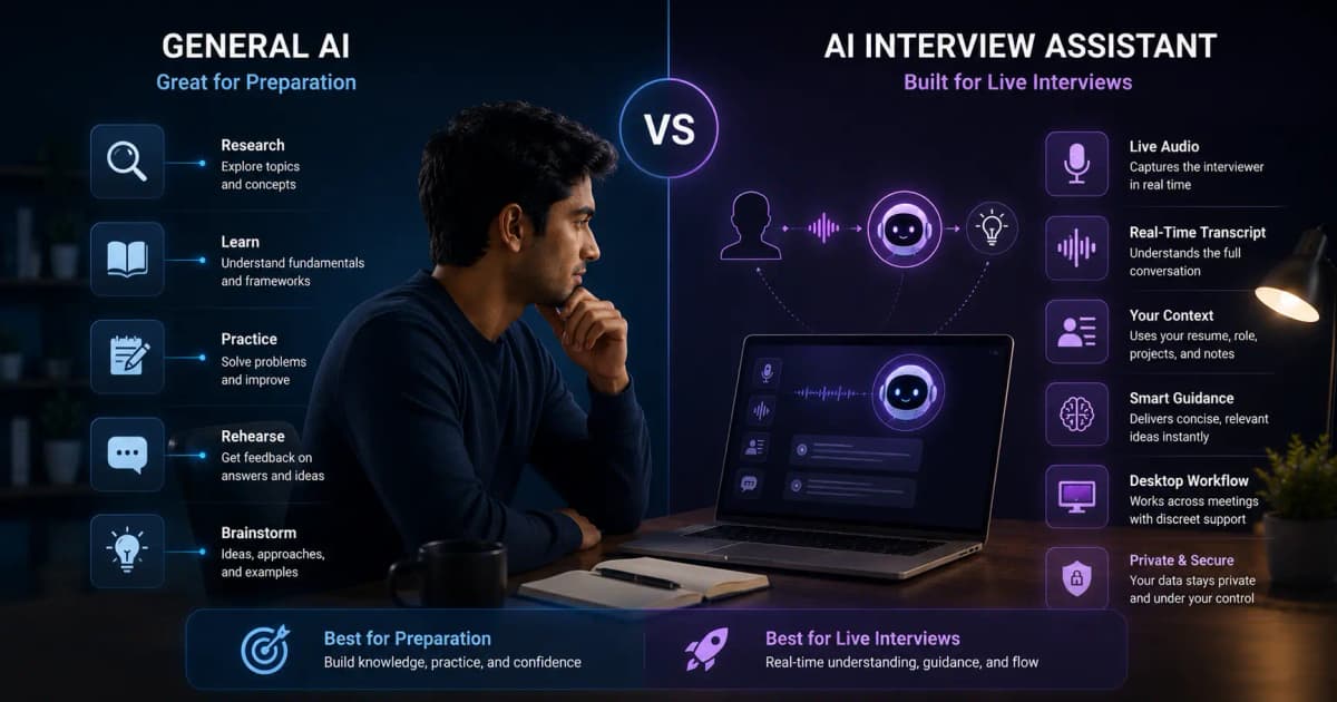 General AI chat compared with a live interview-specific workflow