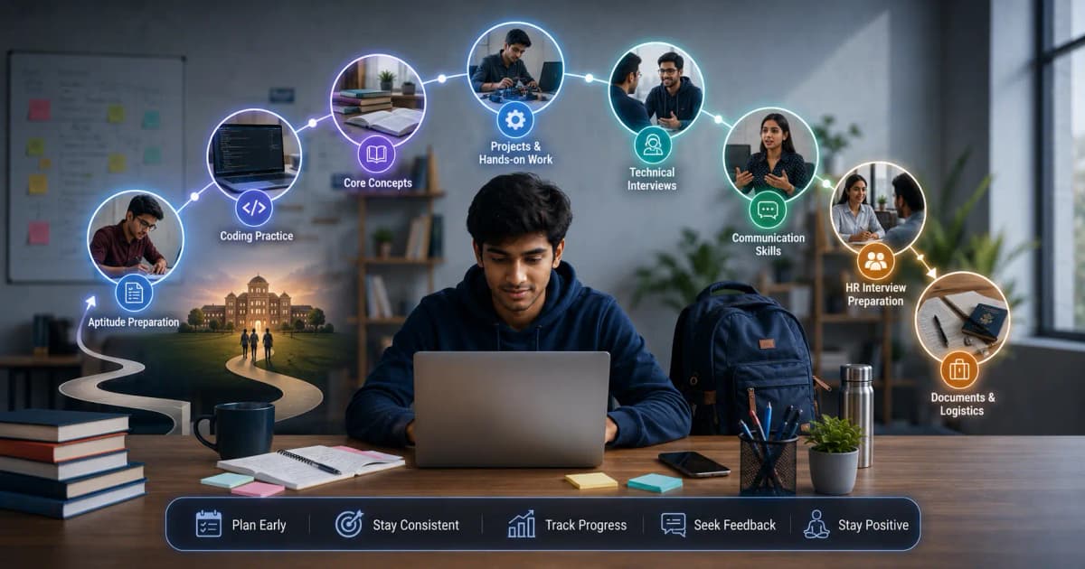 Indian students preparing for aptitude, coding, technical and HR placement rounds