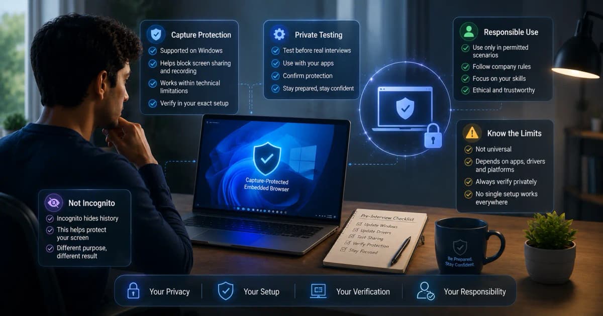 Windows user testing InterviewGPT's embedded Invisible Browser in a private meeting