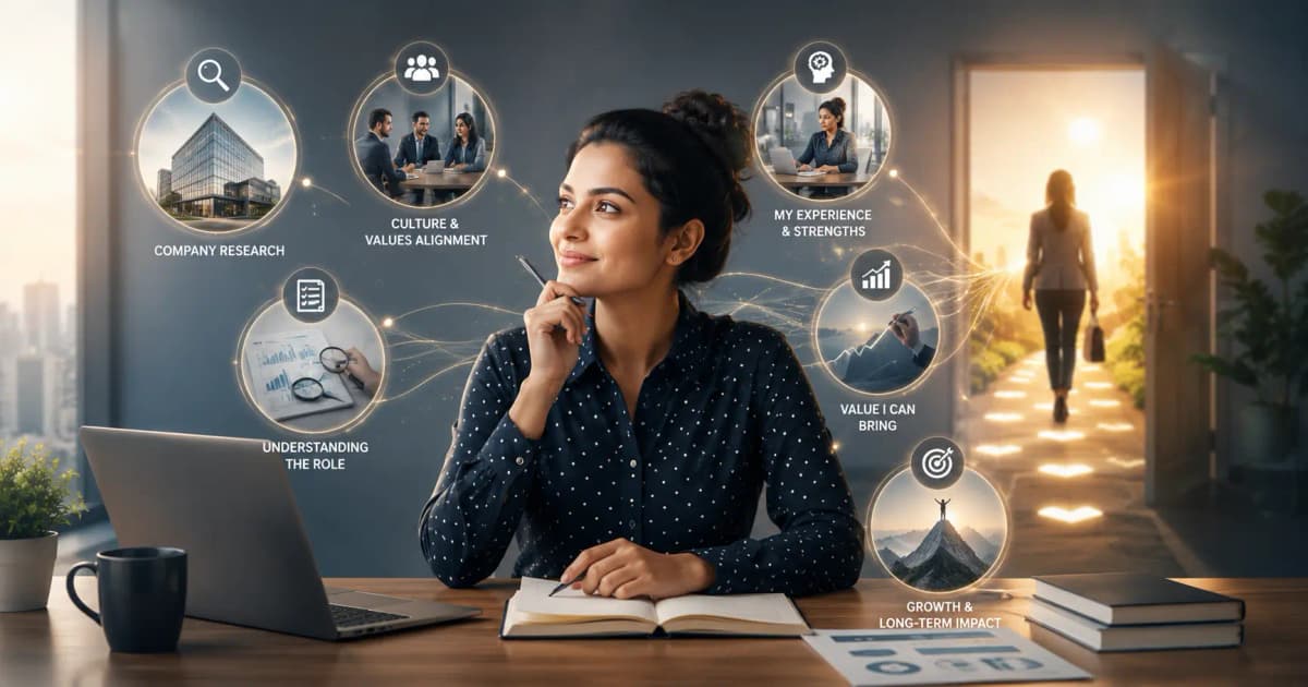 Candidate connecting company research, role fit, and contribution