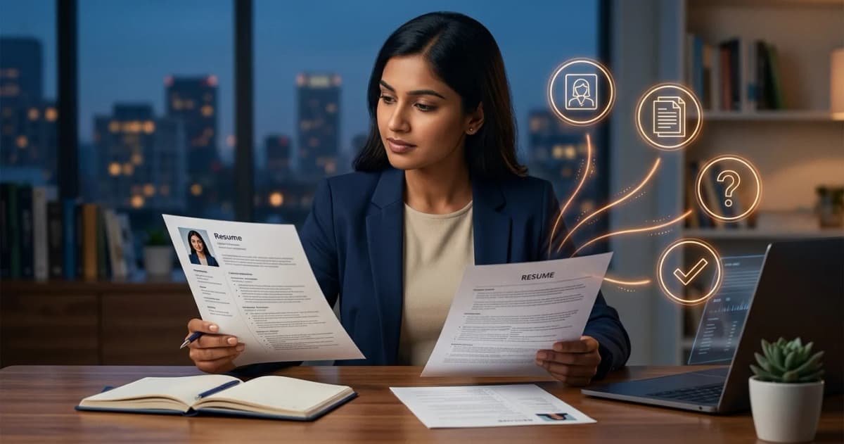 Two versions of the same resume side by side, one with a small headshot and one without